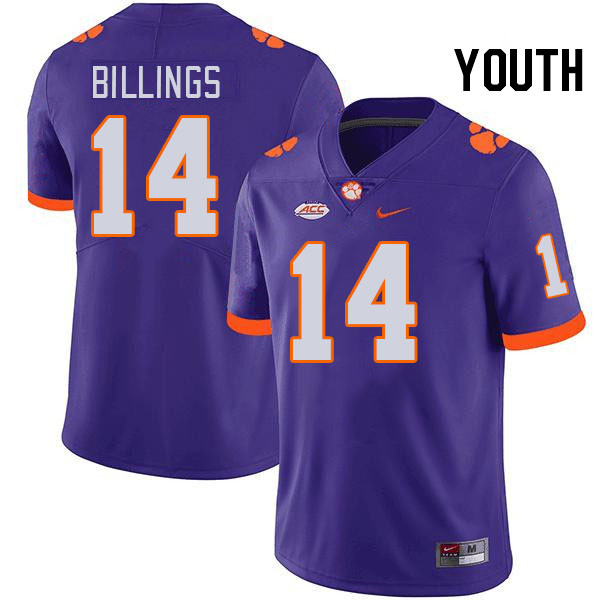 Youth #14 Rob Billings Clemson Tigers College Football Jerseys Stitched-Purple